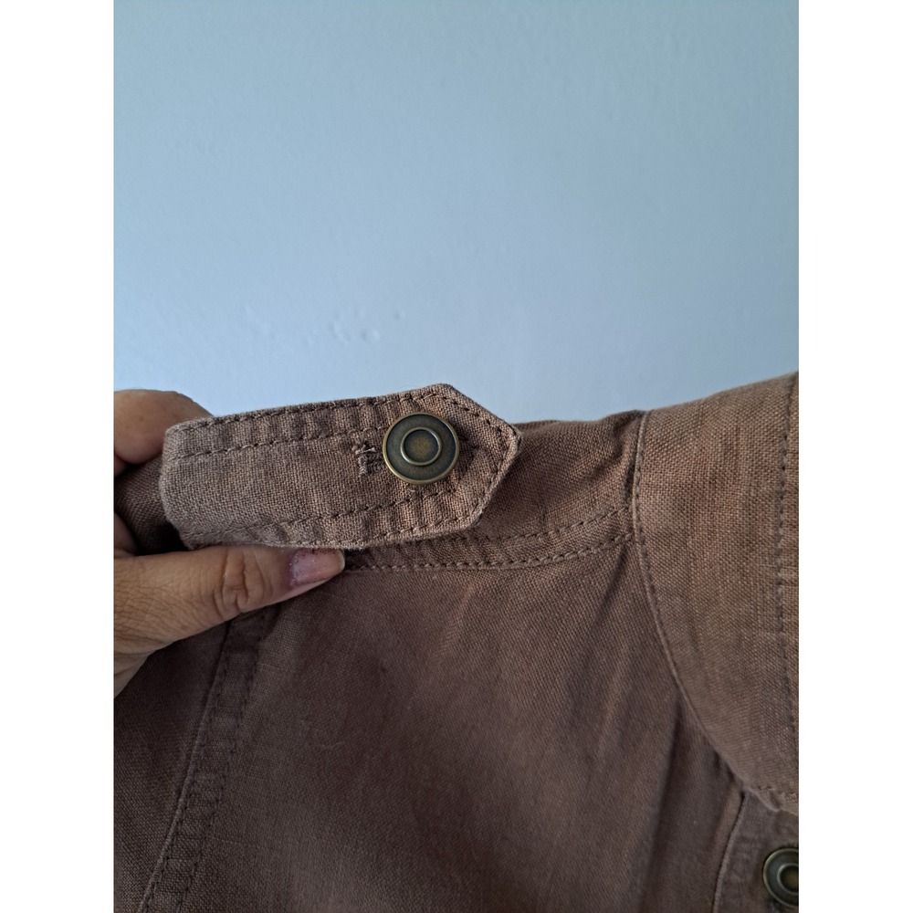 Relativity Womens Brown Linen Military Geometric Pockets Light Jacket Size Mediu - Picture 3 of 8